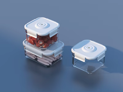 Transparent Square Food Storage Containers With White Airtight Lids For Kitchen Use 3d model