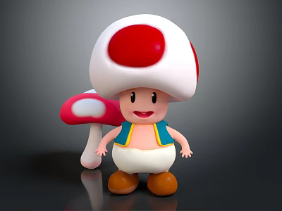 Cartoon Mushroom Character With Red Spotted White Cap And Small Pink Mushroom Friend 3d model