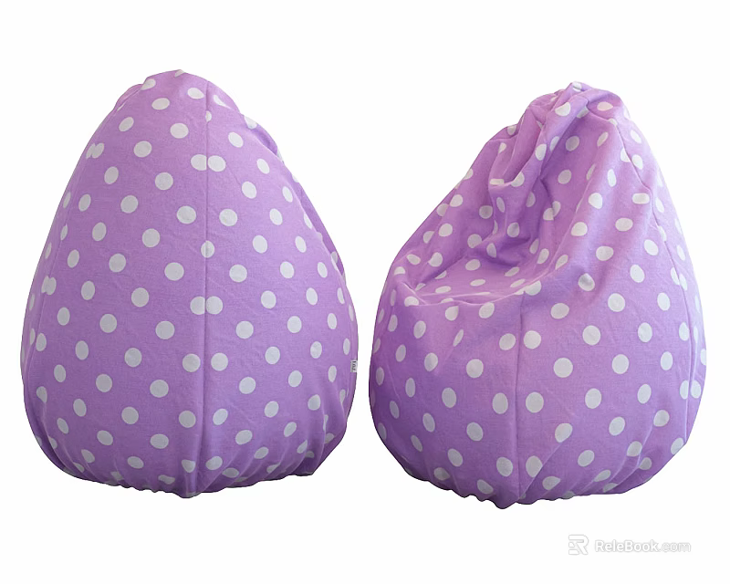Two Cozy Purple Bean Bag Chairs With White Polka Dots Design 3d model 