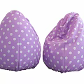 Two Cozy Purple Bean Bag Chairs With White Polka Dots Design