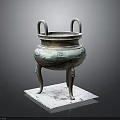Ancient Bronze Ding With Intricate Carvings Two Handles Three Legs On Square Base