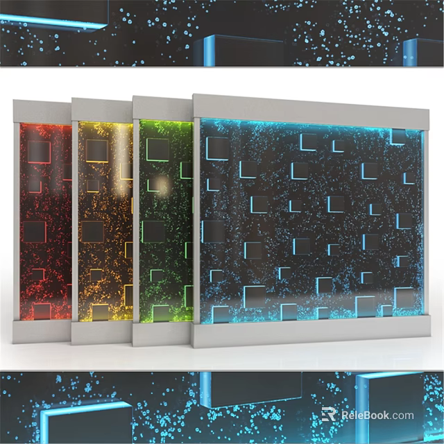 Colorful Modern Wall Decor With Square Hollow Patterns And Multiple Panels 3d model 