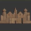 Wooden Building Blocks Forming Castle Structure With Towers And Arches