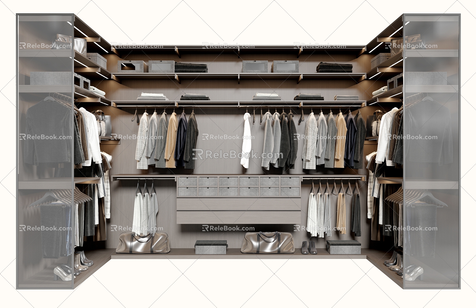 Wardrobe U-shaped wardrobe open wardrobe glass wardrobe 3d model