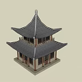 Traditional Ancient Chinese Architecture Two Story Design With Overhanging Eaves And Tile Roof