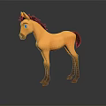 3D Animal Painting Featuring Orange Pony with Brown Mane Tail Standing on Dark Background