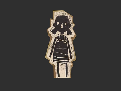 Cartoon Style Woman with Pigtails Wearing Striped Overalls in Simple Black and White Illustration 3d model