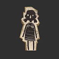 Cartoon Style Woman with Pigtails Wearing Striped Overalls in Simple Black and White Illustration
