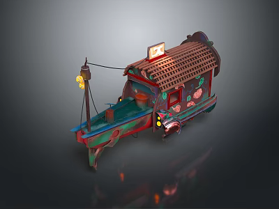 Traditional Chinese Decorative Carriage With Colorful Patterns Pavilion Roof And Hanging Lantern 3d model