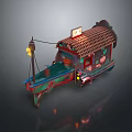Traditional Chinese Decorative Carriage With Colorful Patterns Pavilion Roof And Hanging Lantern