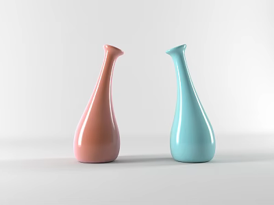 Modern Pink And Blue Ceramic Vases With Teardrop Shape On White Background 3d model