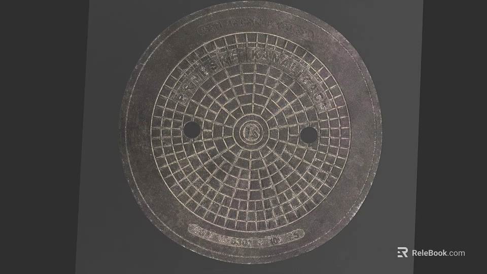 Road Infrastructure Manhole Cover With Circular Grid Pattern And Metal Surface 3d model 