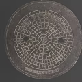 Road Infrastructure Manhole Cover With Circular Grid Pattern And Metal Surface 3d model