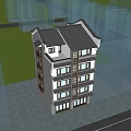 Multi Storey Modern Chinese Style Building With Gray White Exterior Wooden Decorations And Street Trees