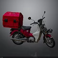 Red Motorcycle With Large Red Box Mounted On Back Seat 3d model