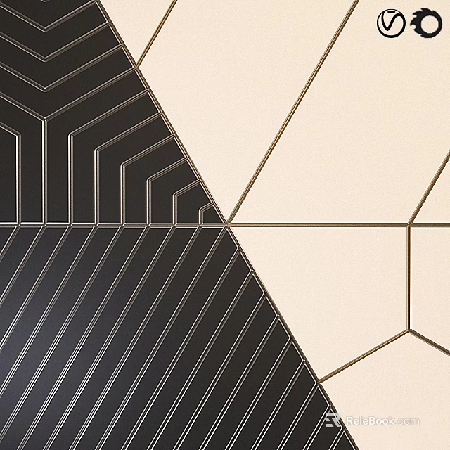 Modern Interior Wall Design With Geometric Patterns And Black White Tiles 3d model 