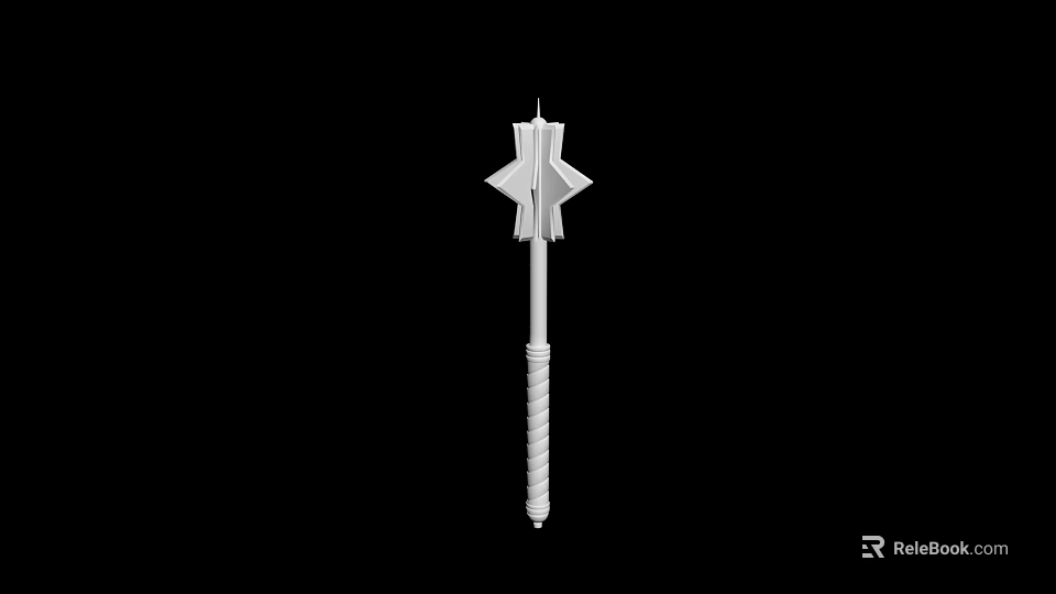 Detailed Medieval Spiked Weapon With Star Shaped Head And Spiral Shaft 3d model 