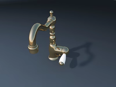 Modern Gold Curved Faucet Design With White Handle For Kitchen Or Bathroom 3d model
