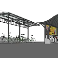 Outdoor Bike Parking Canopy With Curved Metal Roof And Bicycle Racks