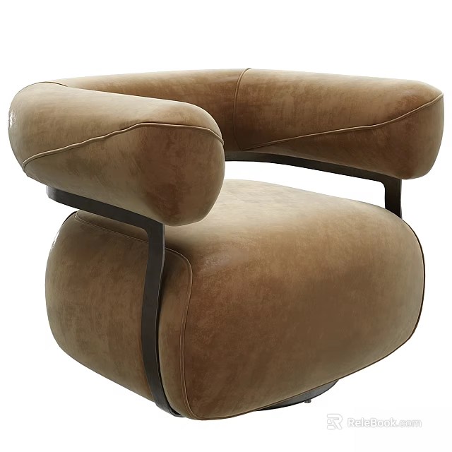 Brown Velvet Accent Chair With Curved Armrests And Black Metal Frame Modern Design 3d model 