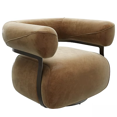 Brown Velvet Accent Chair With Curved Armrests And Black Metal Frame Modern Design 3d model