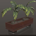 Two Bonsai Potted Plants In Wooden Rectangular Planter With Green Leaves 3d model