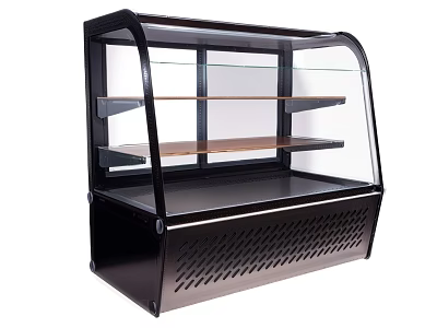Black Retail Display Showcase Shelf With Glass Front Cover Wooden Shelves And Perforated Base 3d model