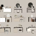 Modern Minimalist Vanity Tables With Mirrors Stools And Decorative Elements 3d model