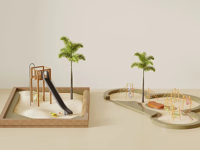 Miniature Children's Playground Model With Sandpit Slide Climbing Frame And Palm Trees 3d model