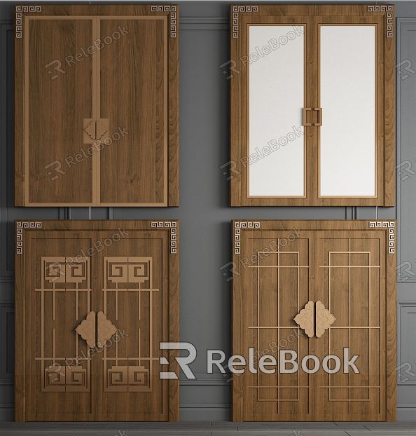 New Chinese style double door double door solid wood door flat door box double model