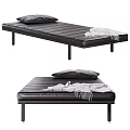 Black Leather Sofa Bench With Soft Pillows And Decorative Blanket For Living Room Decor
