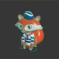 Cute Cartoon Fox Character With Orange Body Blue White Hat Striped Shirt Green Eyes