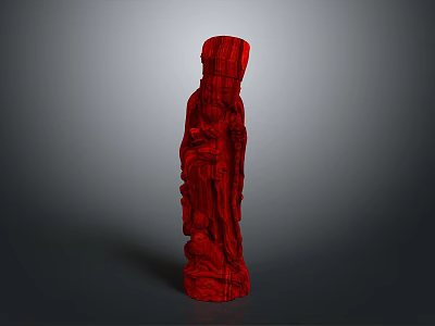 Red Wooden Classical Figure Sculpture With Intricate Handcrafted Carving Details 3d model