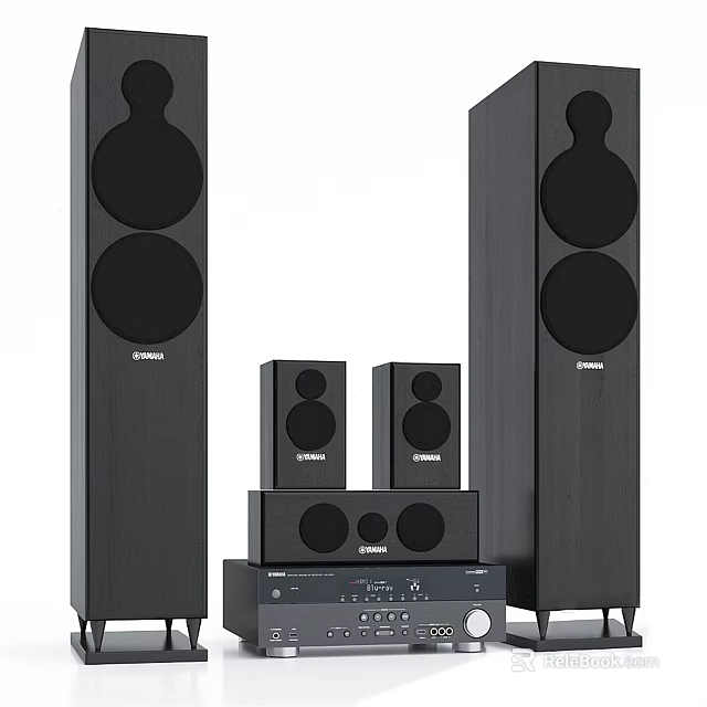 ENVENT Black Home Theater Sound System With Floorstanding Satellite Speakers Subwoofer And Amplifier 3d model 