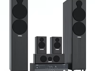 ENVENT Black Home Theater Sound System With Floorstanding Satellite Speakers Subwoofer And Amplifier 3d model
