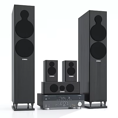 ENVENT Black Home Theater Sound System With Floorstanding Satellite Speakers Subwoofer And Amplifier 3d model