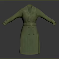 Green Trench Coat 3D Model Featuring Double Breasted Design Belt And Collar 3d model