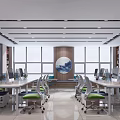Modern Public Office Space With Workstations Ergonomic Chairs Computer Monitors And Large Windows 3d model