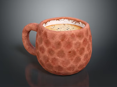 Red Honeycomb Textured Ceramic Cup with Coffee Foam and Spices for Daily Beverage 3d model