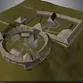 Ancient Castle Fortress Structure With Circular Fort And Square Buildings And Towers