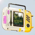 Portable Handheld Computer Yellow White And Pink Design With Screen Buttons And Handle