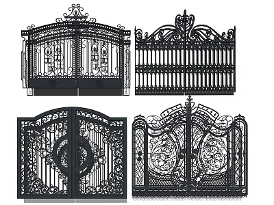Classic Wrought Iron Entry Gates With Ornate Decorative Patterns And Designs 3d model