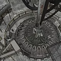 Futuristic Industrial Structure With Radial Metal Framework And Illuminated Interior