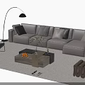 Modern Sofa Coffee Table Set With Light Colored Cushions Green Plant And Floor Lamp