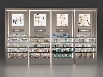 Illuminated Retail Cosmetics Display Shelves With Brand Logos And Top 3d model