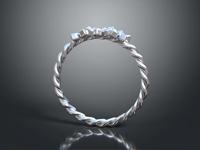 Elegant Silver Twisted Design Ring With Small Sparkling Gemstones On Top 3d model