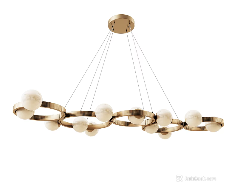 Golden Hanging Chandelier With Circular Ring Structure and Multiple Spherical Bulbs 3d model