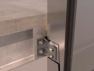Metal Hinge Connection Between Concrete Surface And Metal Panel With Bolt Fasteners 3d model