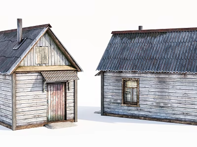 Vintage Wooden Houses With Metal Roofs Small Windows And Weathered Walls 3d model