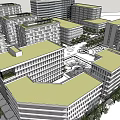 Modern Office Buildings With Green Roofs Open Plaza And Glass Facades